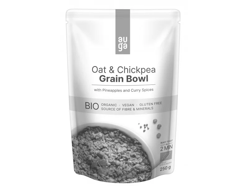 Auga Grain Bowl z bezlepkových ovesných vloček s cizrnou, ananasem a kari kořením 250 g BIO