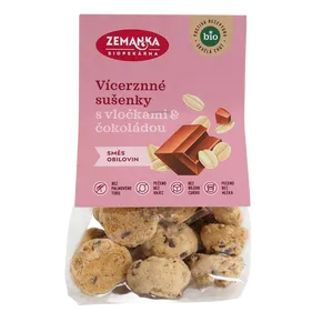 Biopekárna Zemanka Vícezrnné bio sušenky s vločkami a čokoládou 100g BIO