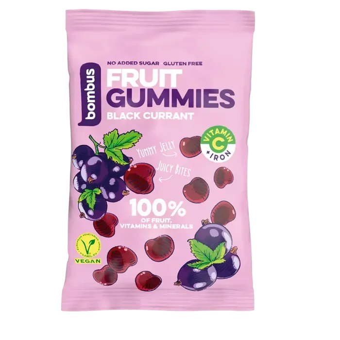 Bombus Fruit Gummies Black currant + Vitamin C černý rybíz želatinové bonbony 35 g