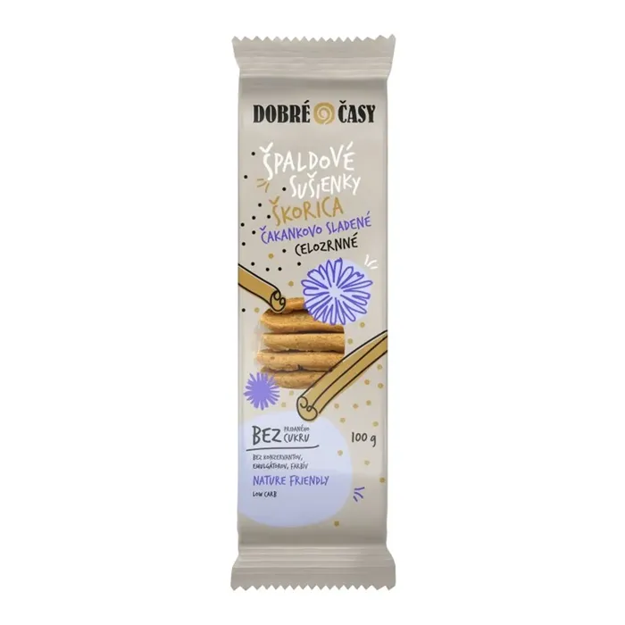 Dobré časy Sušenky špaldové celozrnné skořicové s čekankovým slazením 100 g