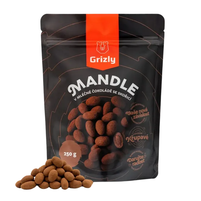 Grizly Mandle v mléčné čokoládě obalené skořicí 250 g