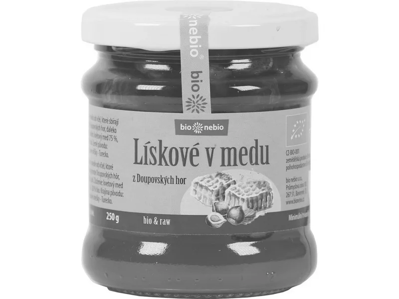 BIO lískové oříšky v medu z Doupovských hor ČESKÉ BIO 250 g