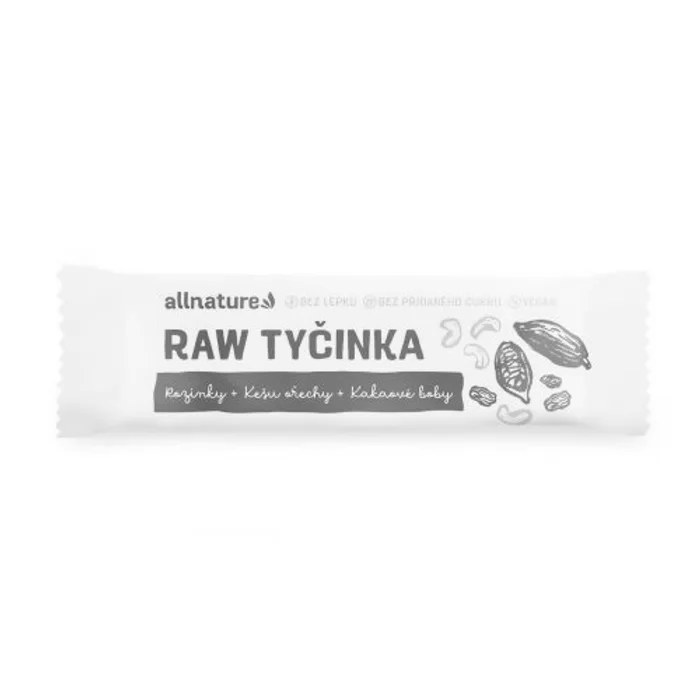 Allnature Bezlepková ovocná tyčinka rozinky, kešu, kakaové boby 45g