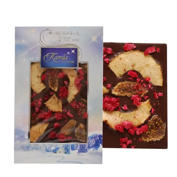 KAMILA CHOCOLATES Čokoláda tabulková hořká s jablky a malinami 70g