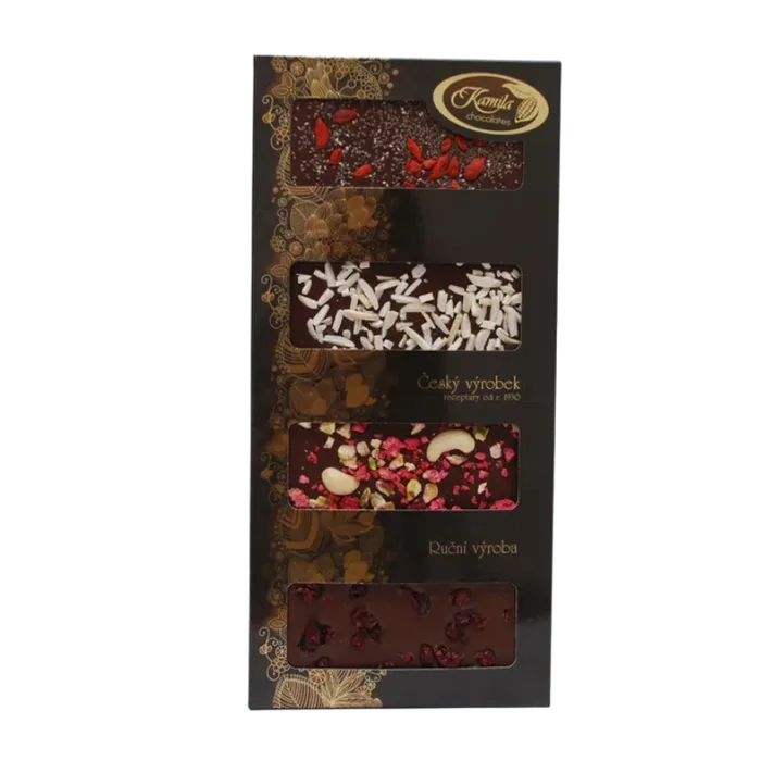 KAMILA CHOCOLATES Kolekce čokolád s posypem hořká 4x50 g