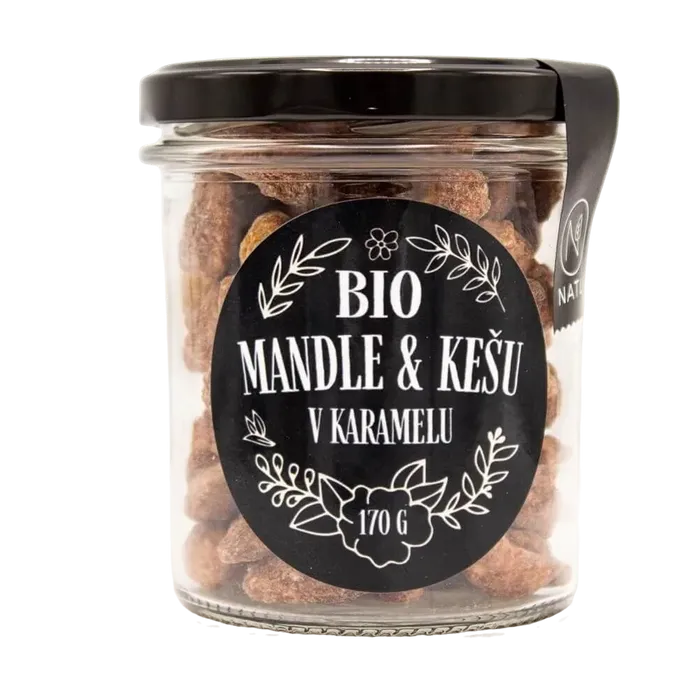 NATU Mandle a kešu ořechy v karamelu 170 g BIO