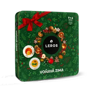 LEROS Voňavá zima dárková čajová plechová krabička 9x6 sáčků -