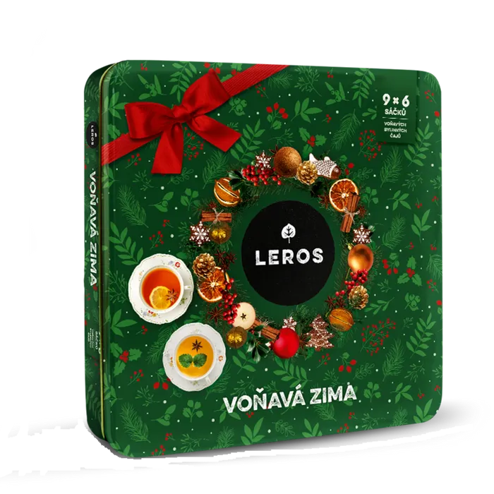 LEROS Voňavá zima dárková čajová plechová krabička 9x6 sáčků -