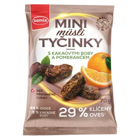 Semix Mini müsli tyčinky s kakaovými boby a pomerančem bez lepku 70 g