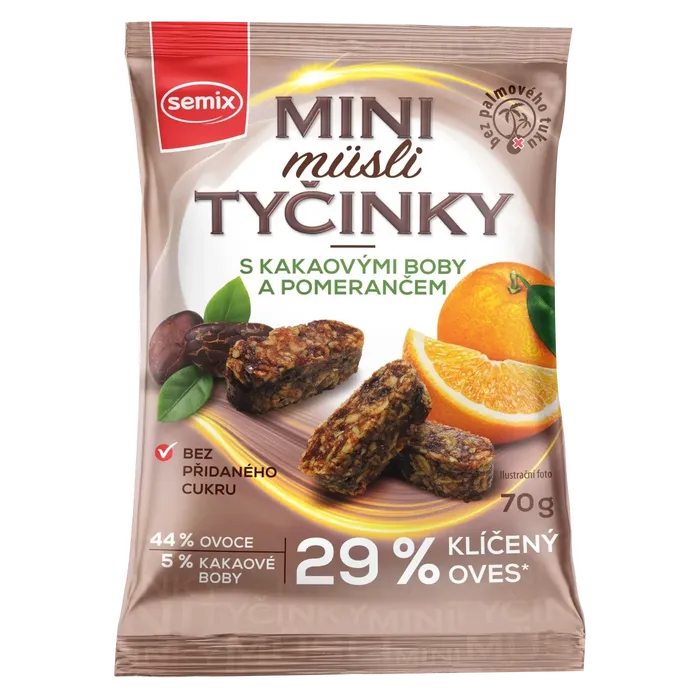 Semix Mini müsli tyčinky s kakaovými boby a pomerančem bez lepku 70 g