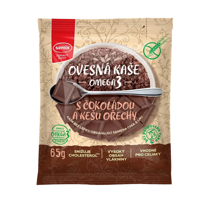 Semix Ovesná kaše omega 3 s čokoládou a kešu ořechy bez lepku 65 g