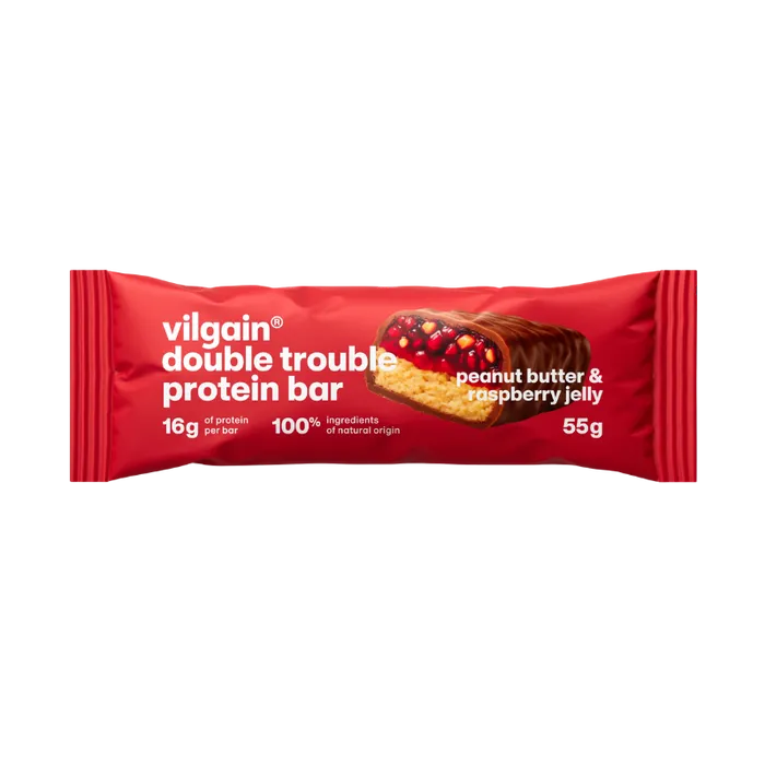 Vilgain Double Trouble Protein Bar Arašídové máslo a malinový džem 55 g