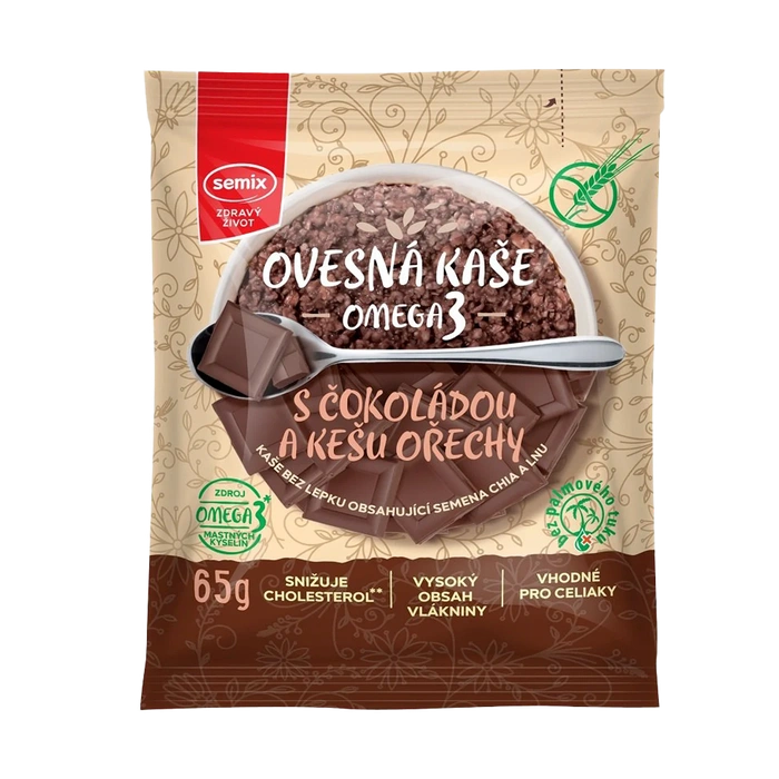 Semix Ovesná kaše omega 3 s čokoládou a kešu ořechy bez lepku 65 g