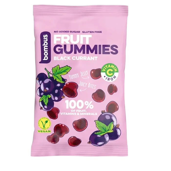 Bombus Fruit Gummies Black currant + Vitamin C černý rybíz želatinové bonbony 35 g