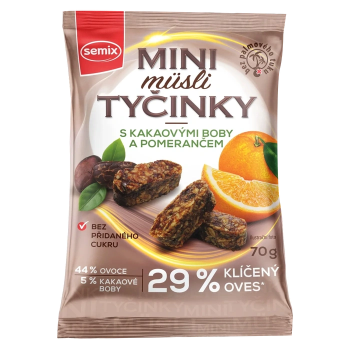 Semix Mini müsli tyčinky s kakaovými boby a pomerančem bez lepku 70 g