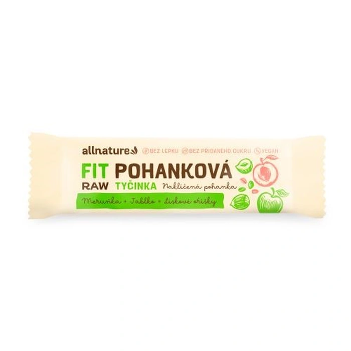 Allnature Bezlepková pohanková tyčinka meruňky, lískové ořechy, jablka 45g