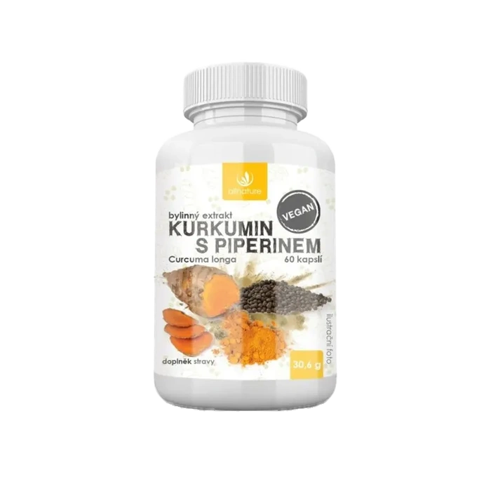 Allnature Kurkumin s piperinem bylinný extrakt 60 kapslí