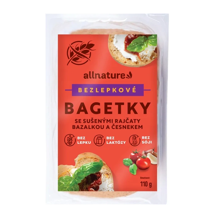 Allnature Bezlepkové bagetky se sušenými rajčaty, bazalkou a česnekem 110 g